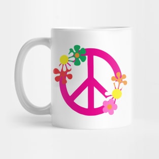 Pink Hippie Peace Symbol and Flowers Mug